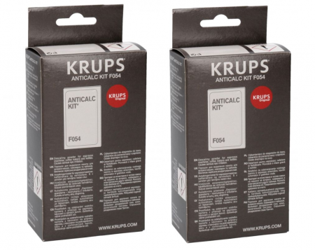 Accesorii si piese aparate cafea - Set solutie decalcifiere GROUPE SEB F054001A pentru espressor Krups, 4 plicuri solutii decalcifiere + 2 testere