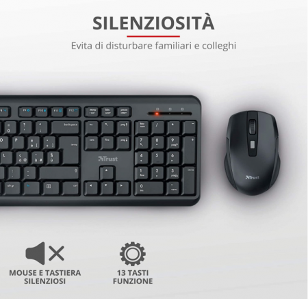 Set tastatură și mouse fără fir Trust Ymo pentru Windows/Linux, Silențios, PC/Laptop, Negru [2]