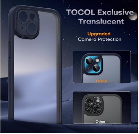 Set TOCOL 2 în 1 pentru iPhone 15, folie de protecție din sticla pentru ecran + Husă de protectie, negru mat [5]