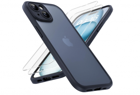 TOATE PRODUSELE - Set TOCOL 2 în 1 pentru iPhone 15, folie de protecție din sticla pentru ecran + Husă de protectie, negru mat
