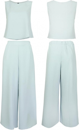 Set vestimentar damă FANCYINN din două piese, bluza si pantaloni, mărimea XL, albastru [5]