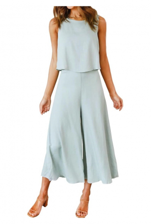 Fashion - Set vestimentar damă FANCYINN din două piese, bluza si pantaloni, mărimea XL, albastru