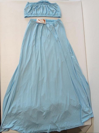 Rochii si Fuste dama - Set vestimentar damă IWEMEK din două piese, top bandeau și fustă lungă, mărimea S, albastru