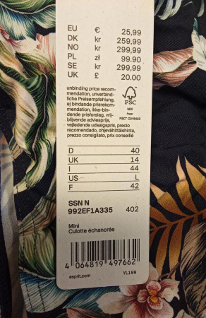 Slip de baie pentru femei ESPRIT Malibu Beach Rcs Mini Brief, Bikini cu model floral, 40 [1]