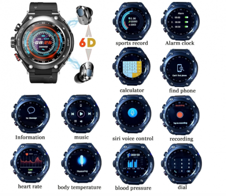 Smartwatch CISIYOO JRLinco 2 în 1 cu căști Bluetooth [2]