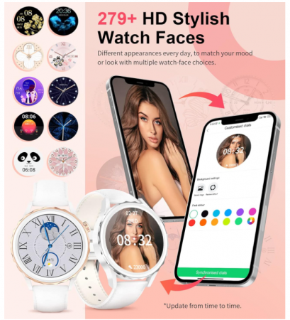 Smartwatch pentru femei SIEMORL, 1,32 inchi, Argintiu/Alb [9]