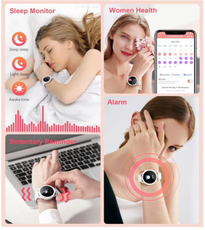 Smartwatch pentru femei SIEMORL, 1,32 inchi, Argintiu/Alb [6]