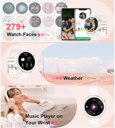 Smartwatch pentru femei SIEMORL, 1,32 inchi, Argintiu/Alb [7]