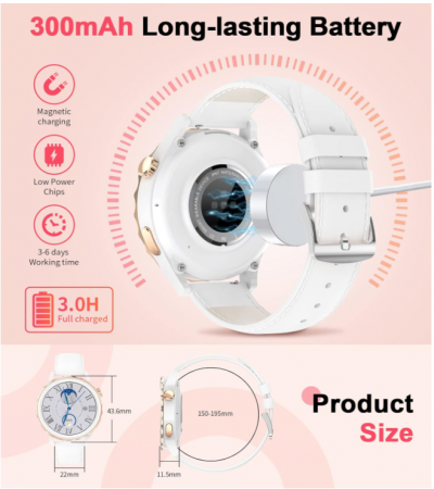 Smartwatch pentru femei SIEMORL, 1,32 inchi, Argintiu/Alb [4]