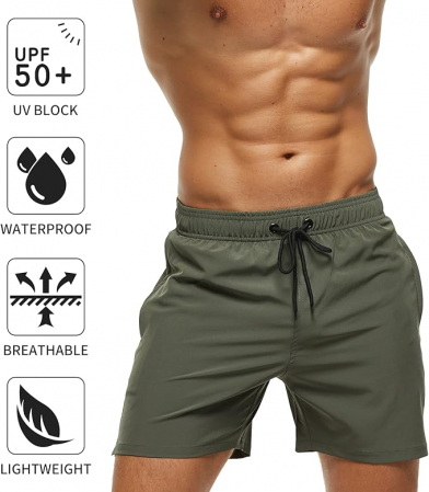 Sort de baie pentru barbati Aisprts, cu buzunare, verde, M [3]