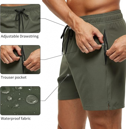 Sort de baie pentru barbati Aisprts, cu buzunare, verde, M [2]