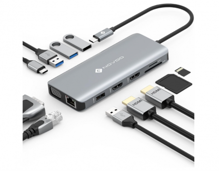 Accesorii Laptop - Statie de andocare NOVOO HUB Type-C 11 în 1