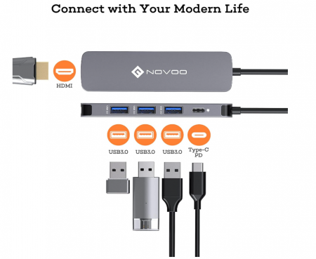 Statie de andocare NOVOO HUB Type-C 5 în 1 [1]