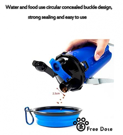 Sticla 2 în 1 apa si mancare pentru caini , 350ml apa/ 250ml mancare - Albastru [5]