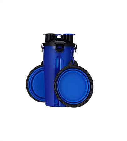 Accesorii animale de companie - Sticla 2 în 1 apa si mancare pentru caini , 350ml apa/ 250ml mancare - Albastru