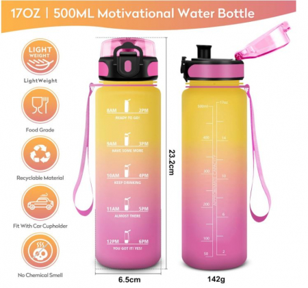 Sticla de apa motivationala KollyKolla, 500ml, fara BPA [7]