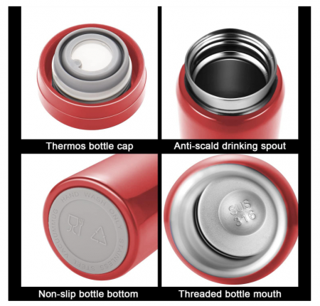 Sticla termos din otel inoxidabil Boenkush, 200 ml, fara BPA, rosu [4]