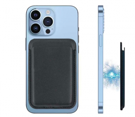 Suport de carduri magnetic pentru telefon, din piele, compatibil cu cu Magsafe, negru [3]