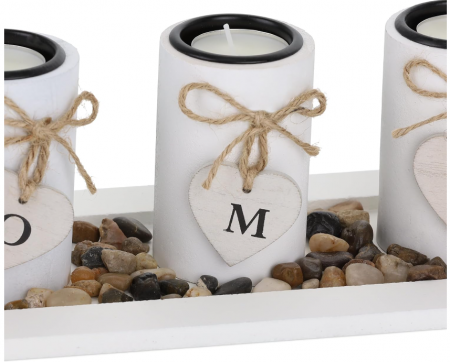 Suport de lumanari Relaxdays cu Tava si Pietre, Decoratiune pentru Masa, Alb [7]