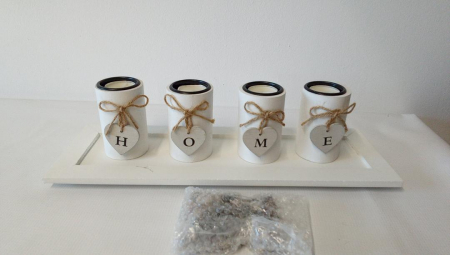 Suport de lumanari Relaxdays cu Tava si Pietre, Decoratiune pentru Masa, Alb [1]