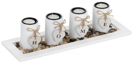 TOATE PRODUSELE - Suport de lumanari Relaxdays cu Tava si Pietre, Decoratiune pentru Masa, Alb