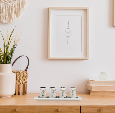 Suport de lumanari Relaxdays cu Tava si Pietre, Decoratiune pentru Masa, Alb [6]