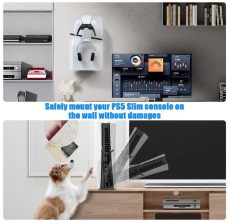 Suport de perete pentru Playstation 5 Slim cu suport pentru controler, negru [5]