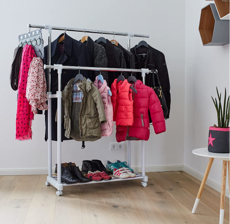 Suport Rollkleide pentru haine, metal, plastic, alb, 90 x 44 x 95 cm [2]