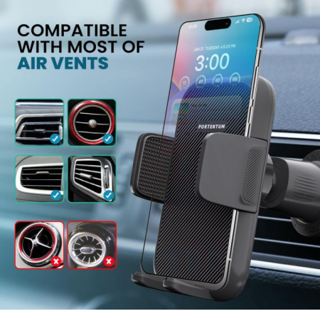 Suport telefon pentru mașină pentru ventilație PORTENTUM, cu diagonala 4-7 inch [9]