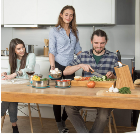 Suport vertical pentru cuțite cu insertie flexibila Relaxdays, din bambus , organizator de bucătărie [4]