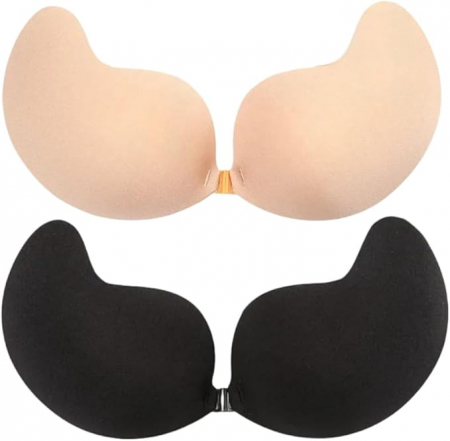 Fashion - Sutien adeziv push-up BTkviseQat, invizibil, fara bretele, negru/bej, marimea B