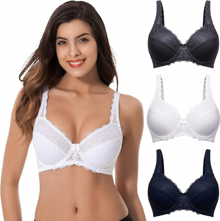 Sutien modelator pentru femei Curve Muse Minimizer, cu broderie din dantelă, pachet de 3, Marimea 85C [3]