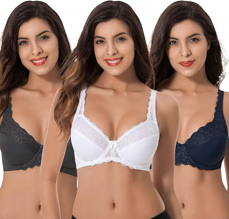 TOATE PRODUSELE - Sutien modelator pentru femei Curve Muse Minimizer, cu broderie din dantelă, pachet de 3, Marimea 85C