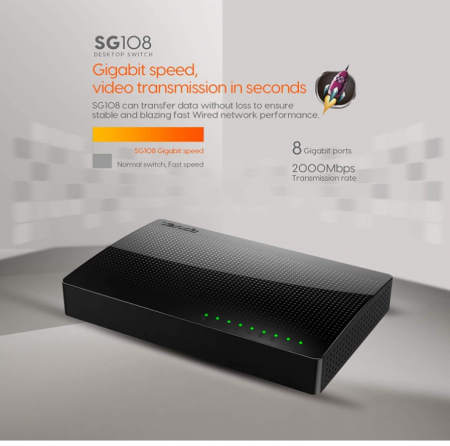 Switch TENDA-SG108, 8 porturi, negru [9]