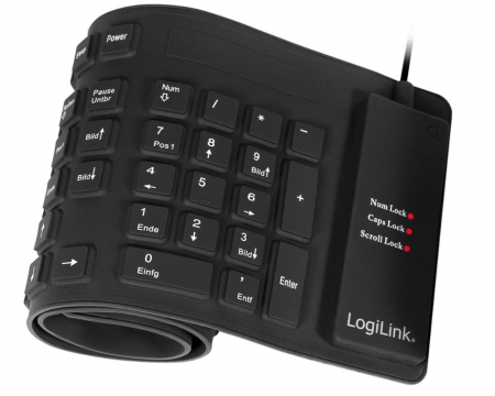 Tastatură flexibilă LogiLink ID0019A, rezistentă la apă, QWERTZ - aspect german, 109 taste, negru [5]