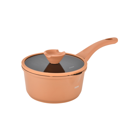 TOATE PRODUSELE - Tigaie pentru sos, aluminiu turnat sub presiune, acoperire ceramică, capac sticlă, 18 cm, ZG-ACS13 Teracotta