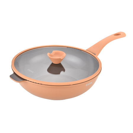 TOATE PRODUSELE - Tigaie tip wok, aluminiu turnat sub presiune, acoperire ceramică, capac sticlă, 30 cm