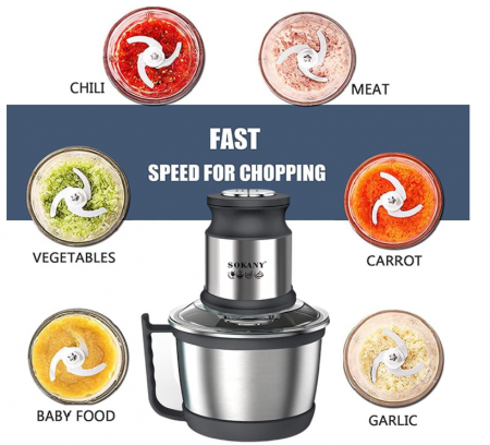 Tocator electric de bucatarie SOKANY SK-7027 800 W cu bol din otel inoxidabil de 3 L [4]