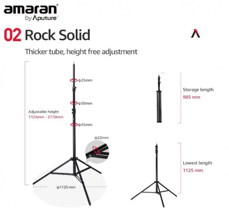 Trepied pentru lumina Aputure, inaltime ajustabila 1.1 - 2.7 m, aluminiu, negru [6]