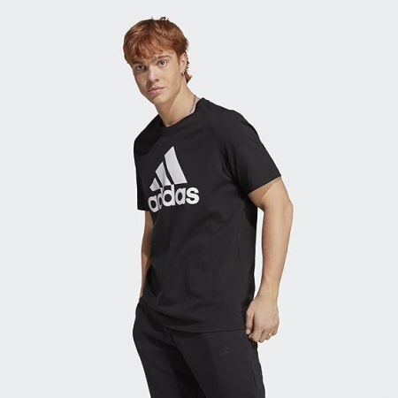 Tricou cu mânecă scurtă pentru bărbați Adidas Essentials Single Jersey Big Logo, negru, M [3]