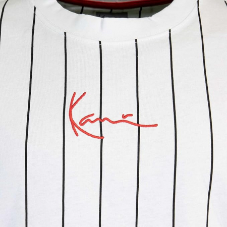 Tricou cu maneca scurta pentru barbati Karl Kani Small Signature Pinstripe, alb cu dungi negre, L [2]