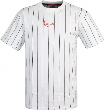 TOATE PRODUSELE - Tricou cu maneca scurta pentru barbati Karl Kani Small Signature Pinstripe, alb cu dungi negre, L