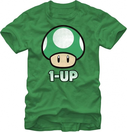 Tricou cu maneca scurta pentru barbati Nintendo 1-UP, verde, model ciuperca Super Mario, XL [0]
