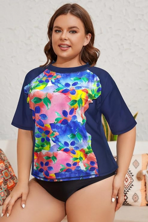 Tricou de inot cu maneca scurta pentru femei SHEKINI, uscare rapida, model floral, 5XL [3]