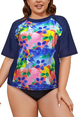 TOATE PRODUSELE - Tricou de inot cu maneca scurta pentru femei SHEKINI, uscare rapida, model floral, 5XL