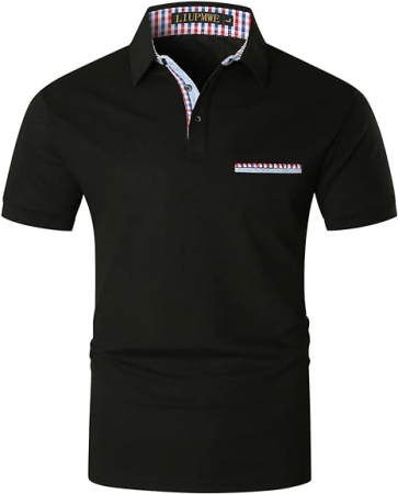 Tricouri si Camasi barbati - Tricou polo LIUPMWE pentru bărbați cu mânecă scurtă, cu model în carouri, Marimea M