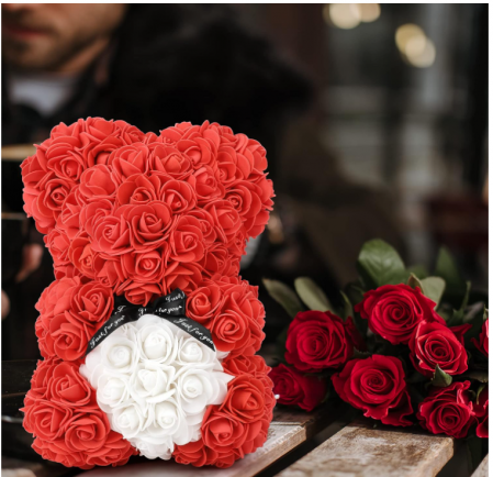 Ursuleț de trandafiri, flori artificiale, 25 cm, rosu [9]