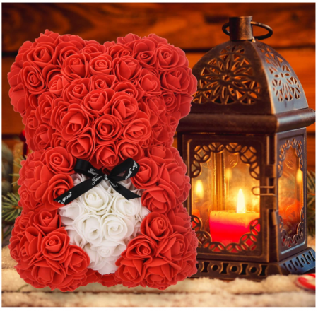 Ursuleț de trandafiri, flori artificiale, 25 cm, rosu [5]