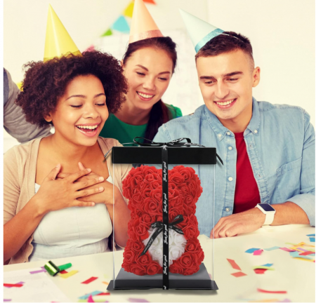 Ursuleț de trandafiri, flori artificiale, 25 cm, rosu [6]