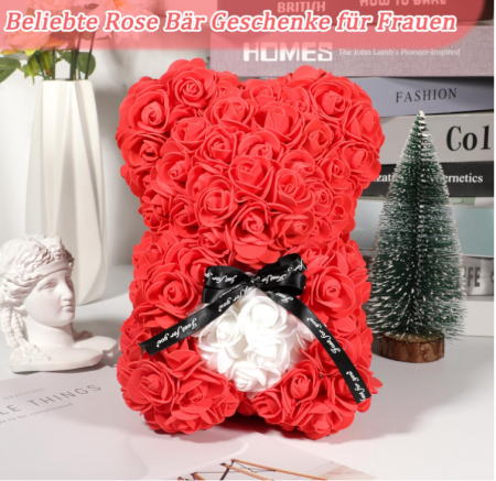 Ursuleț de trandafiri, flori artificiale, 25 cm, rosu [4]